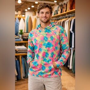Colorful Men’s Leaf Print SPF Hoodie